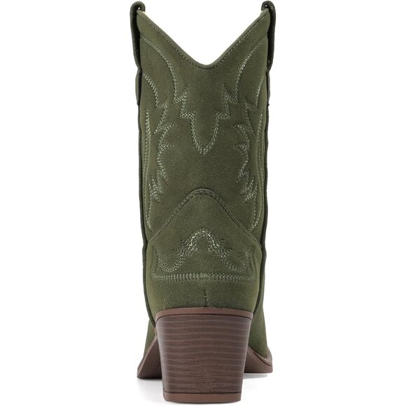 ⚡Women Green Faux Leather Ankle Cowgirl Pull-On Pointed Toe Short Western Boots - Picture 9 of 9